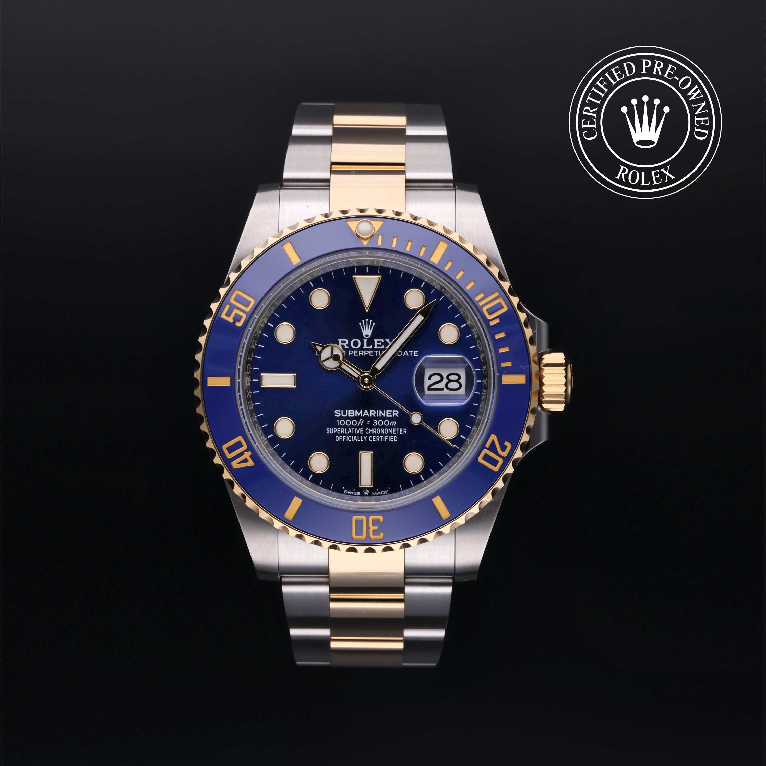 Rolex Certified Pre-Owned Submariner in Oyster, 41 mm, Stainless Steel and yellow gold 126613LB watch available at Long's Jewelers.