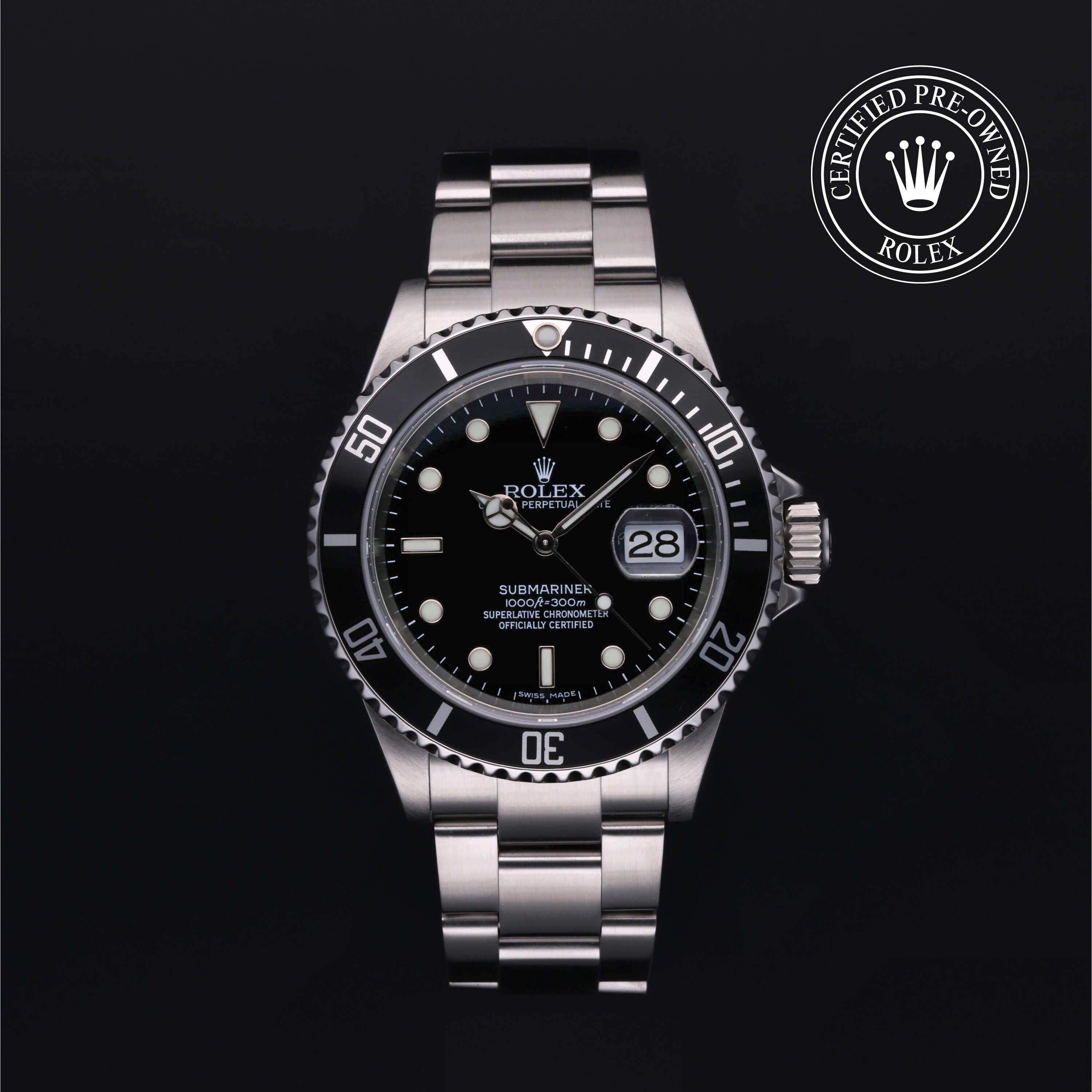 Rolex Certified Pre-Owned Submariner in Oyster, 40 mm, Stainless Steel 16610 watch available at Long's Jewelers.