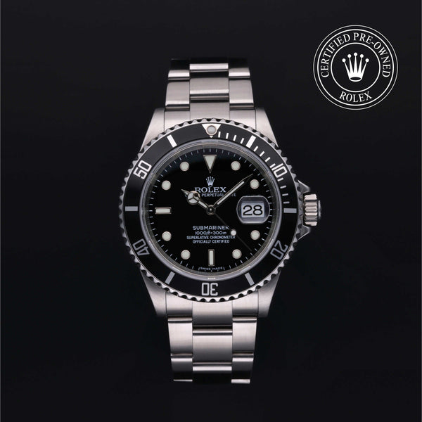 Rolex Certified Pre-Owned Submariner in Oyster, 40 mm, Stainless Steel 16610 watch available at Long's Jewelers.