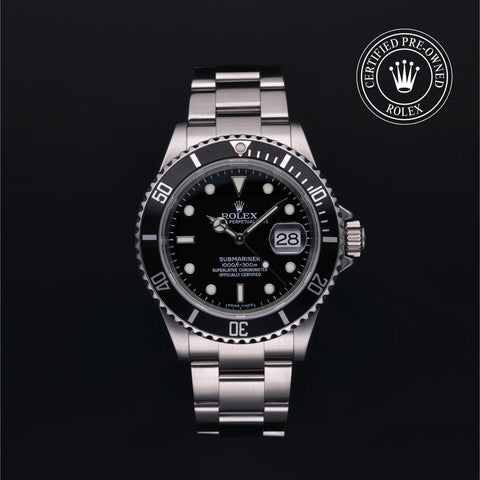 Rolex Certified Pre-Owned Submariner in Oyster, 40 mm, Stainless Steel 16610 watch available at Long's Jewelers.