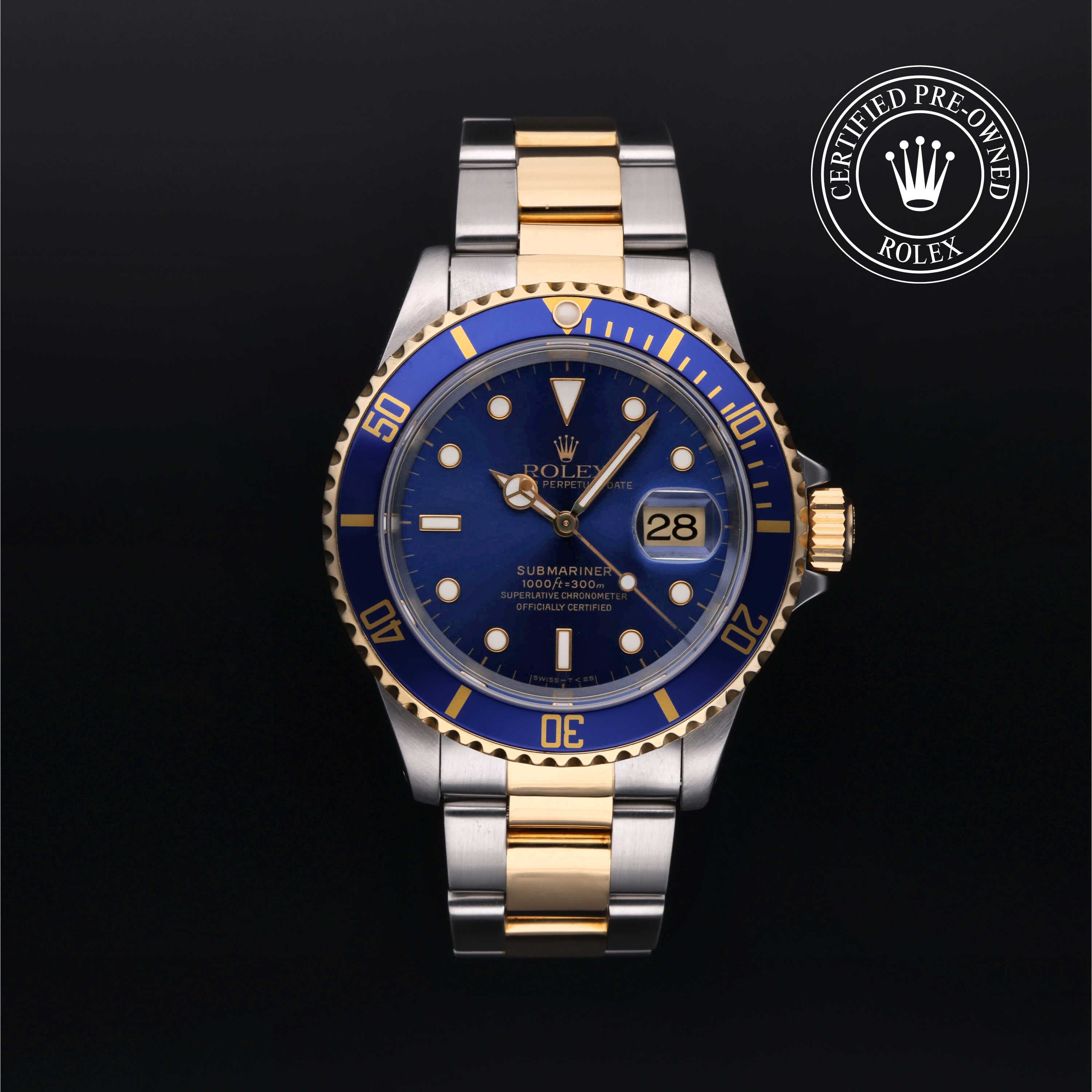 Rolex Certified Pre-Owned Submariner in Oyster, 40 mm, Stainless Steel and yellow gold 16613 watch available at Long's Jewelers.