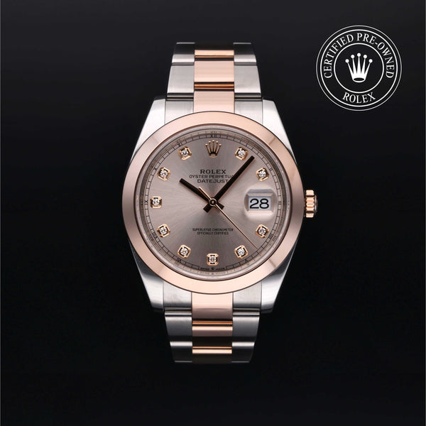 Rolex Certified Pre-Owned Datejust in Oyster, 41 mm, Stainless Steel and rose gold 126301 watch available at Long's Jewelers.