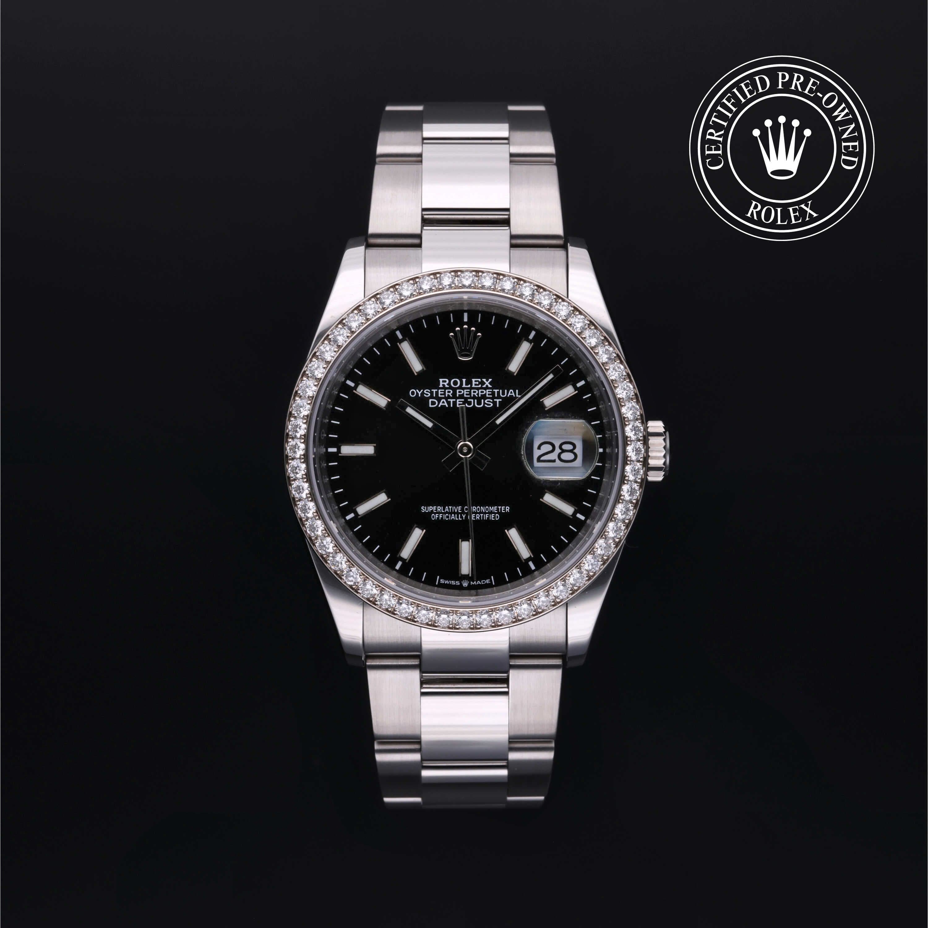 Rolex Certified Pre-Owned Datejust in Jubilee, 36 mm, Stainless Steel and white gold 126284RBR watch available at Long's Jewelers.
