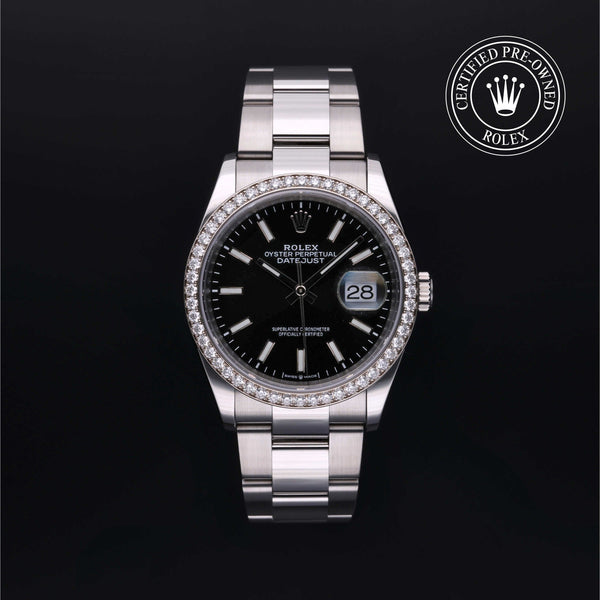 Rolex Certified Pre-Owned Datejust in Jubilee, 36 mm, Stainless Steel and white gold 126284RBR watch available at Long's Jewelers.