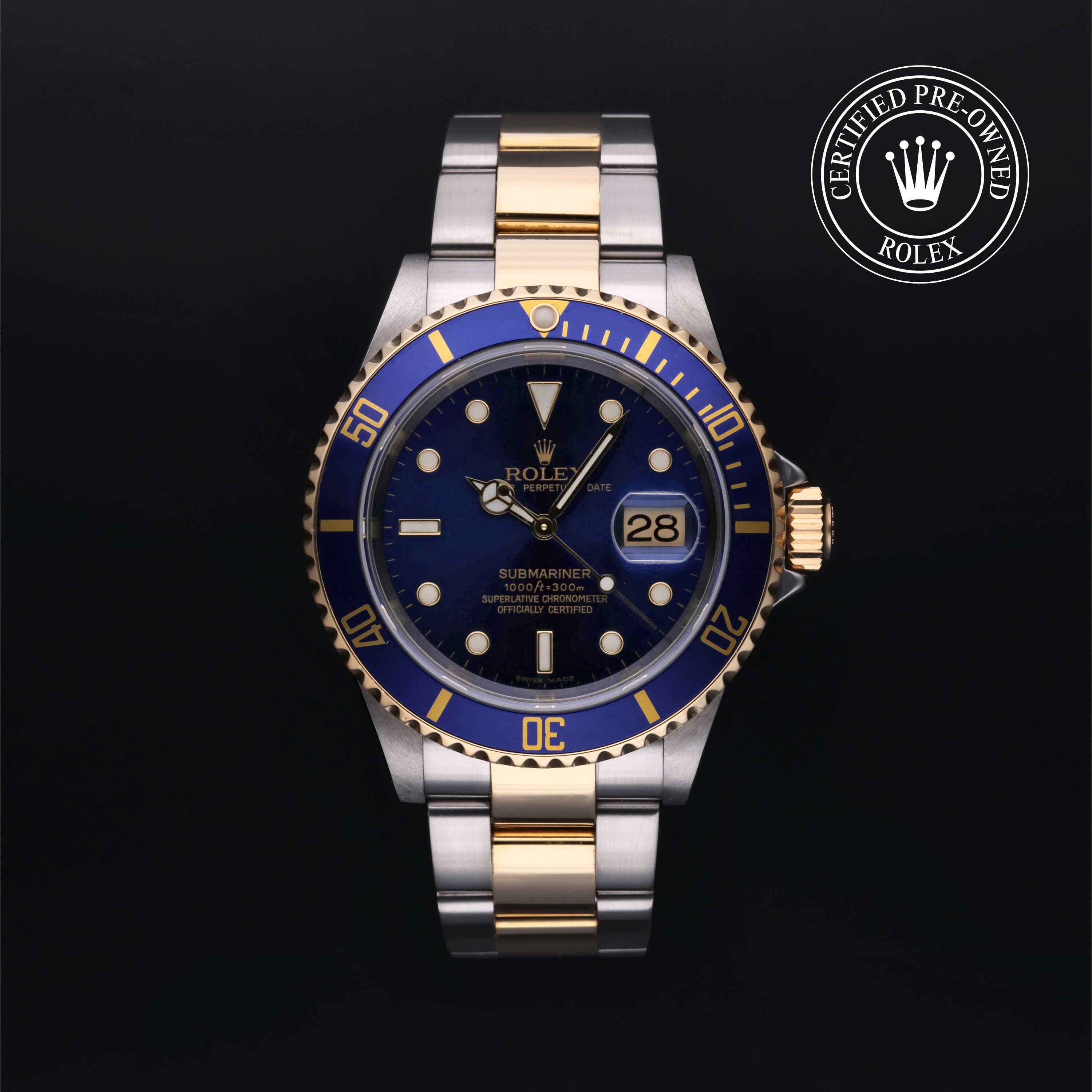 Rolex Certified Pre-Owned Submariner in Oyster, 40 mm, Stainless Steel and yellow gold 16613 watch available at Long's Jewelers.