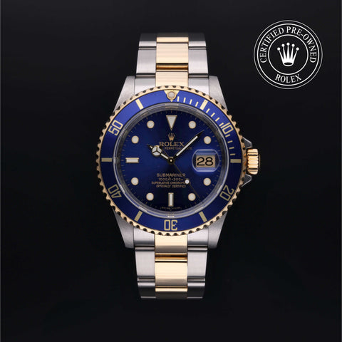 Rolex Certified Pre-Owned Submariner in Oyster, 40 mm, Stainless Steel and yellow gold 16613 watch available at Long's Jewelers.