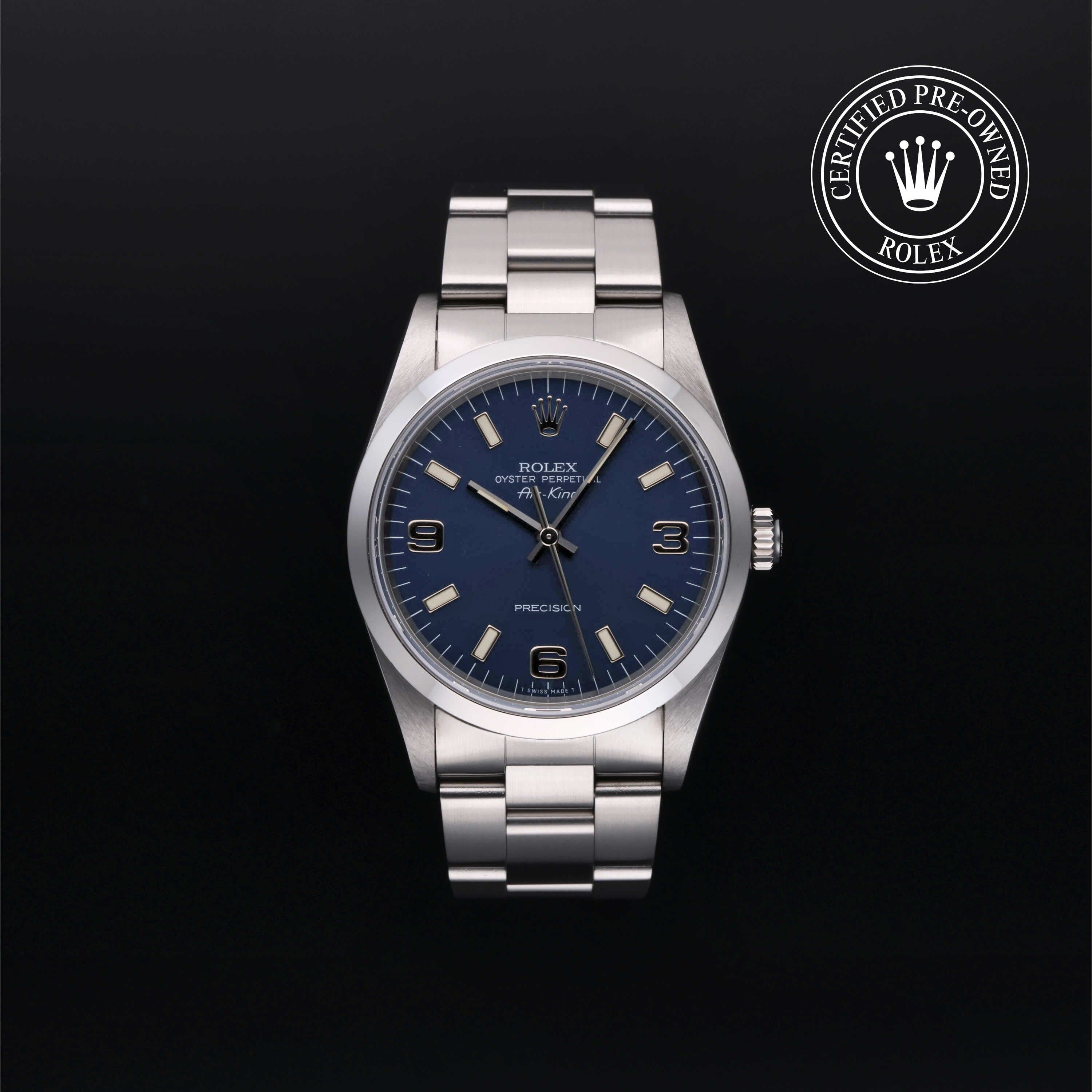 Rolex Certified Pre-Owned Air-King in Oyster, 34 mm, Stainless Steel 14000 watch available at Long's Jewelers.