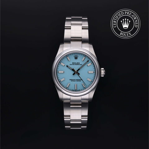 Rolex Certified Pre-Owned Oyster Perpetual in Oyster, 31 mm, Stainless Steel 277200 watch available at Long's Jewelers.