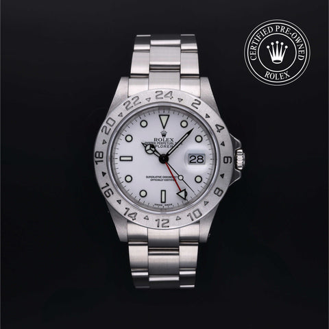 Rolex Certified Pre-Owned Explorer II in Oyster, 40 mm, Stainless Steel 16570 watch available at Long's Jewelers.