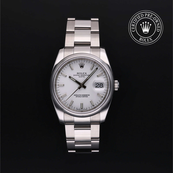 Rolex Certified Pre-Owned Oyster Perpetual in Oyster, 34 mm, Stainless Steel 115200 watch available at Long's Jewelers.
