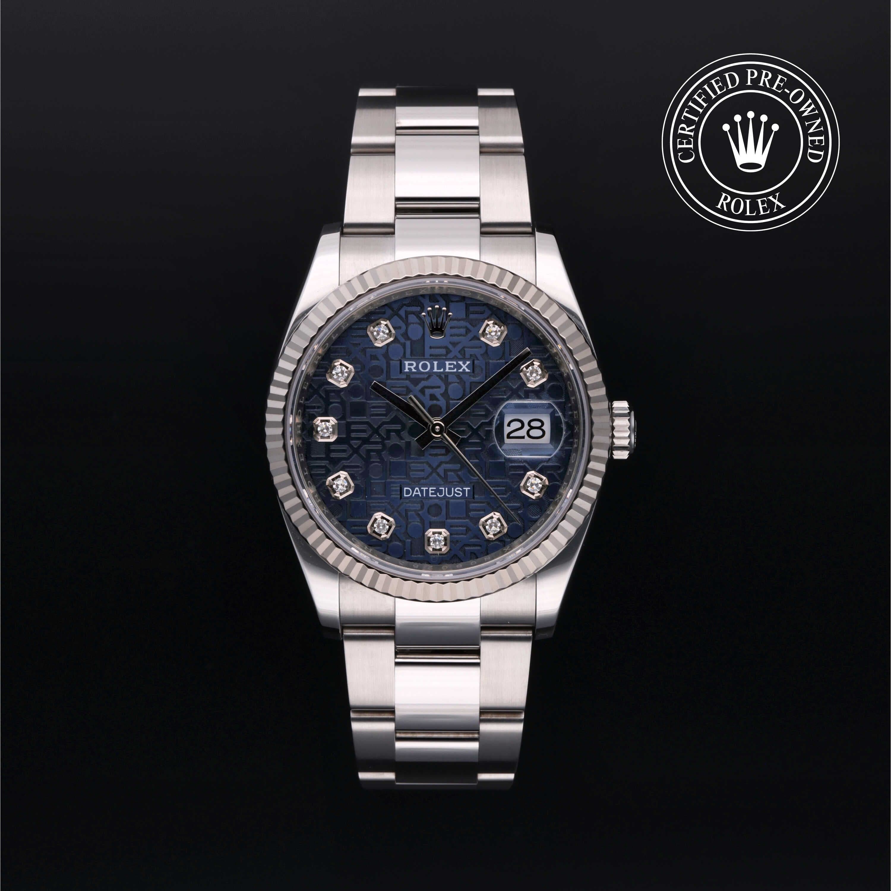 Rolex Certified Pre-Owned Datejust in Oyster, 36 mm, Stainless Steel and white gold 126234 watch available at Long's Jewelers.
