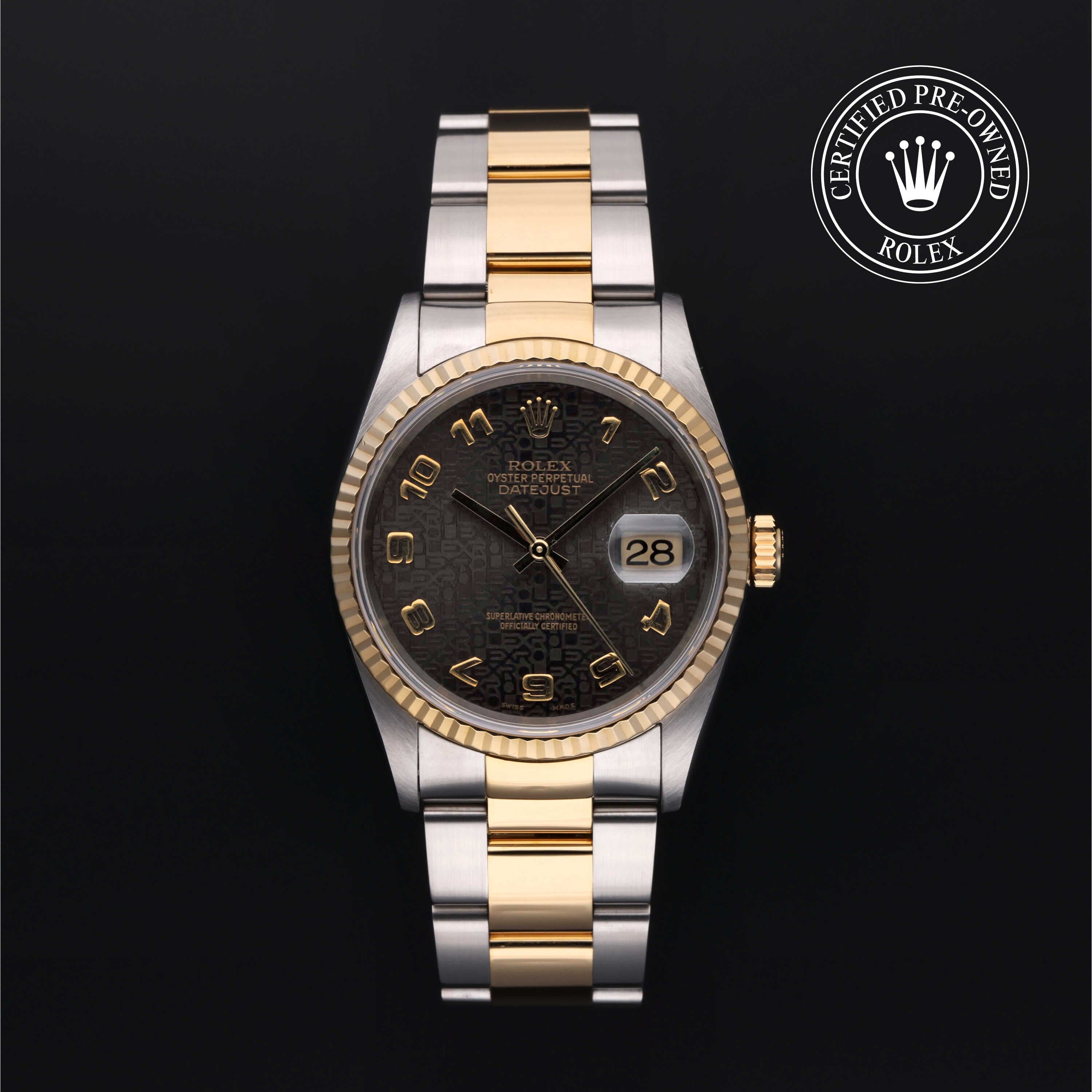 Rolex Certified Pre-Owned Datejust in Oyster, 36 mm, Stainless Steel and yellow gold 16233 watch available at Long's Jewelers.