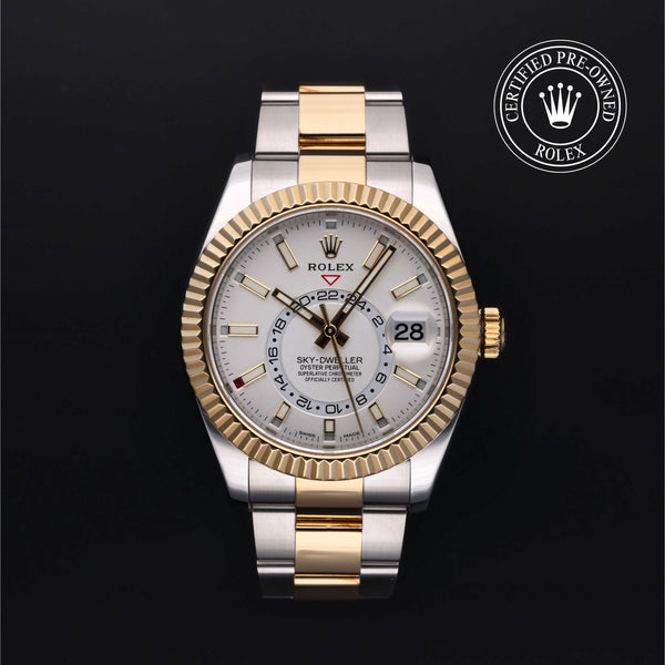 Rolex Certified Pre-Owned Sky-Dweller in Oyster, 42 mm, Stainless Steel and yellow gold 326933 watch available at Long's Jewelers.