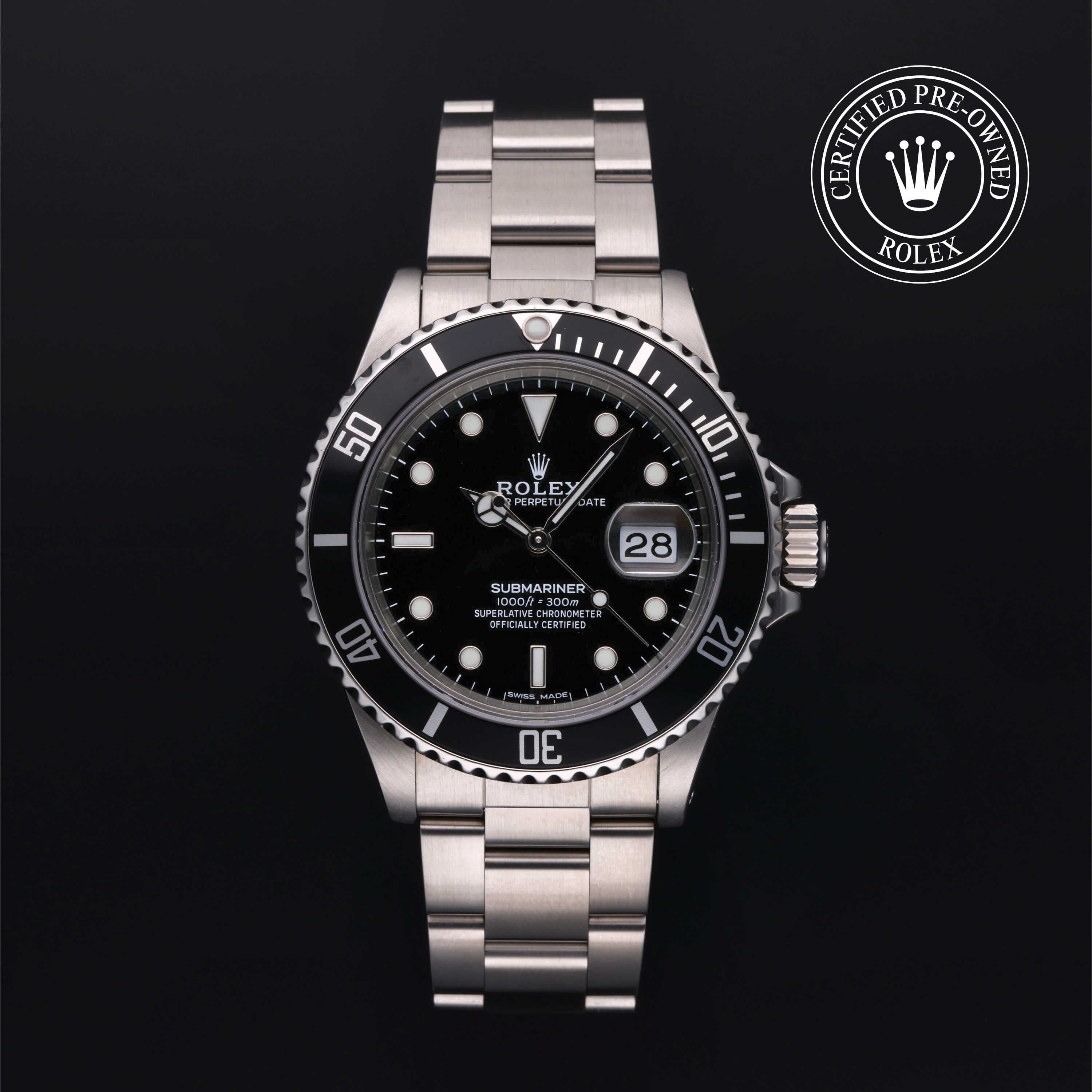 Rolex Certified Pre-Owned Submariner in Oyster, 40 mm, Stainless Steel 16800 watch available at Long's Jewelers.