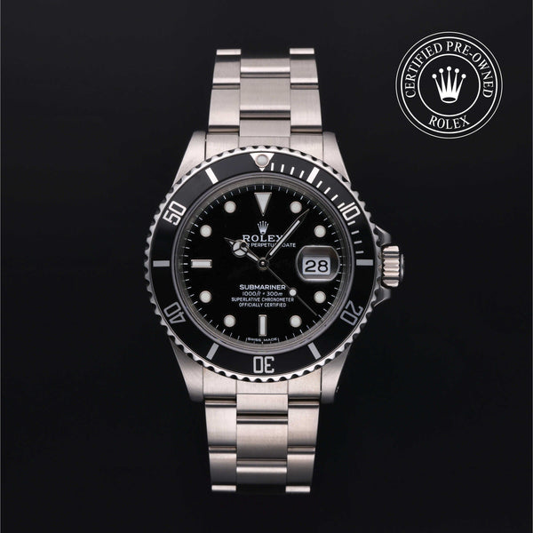 Rolex Certified Pre-Owned Submariner in Oyster, 40 mm, Stainless Steel 16800 watch available at Long's Jewelers.