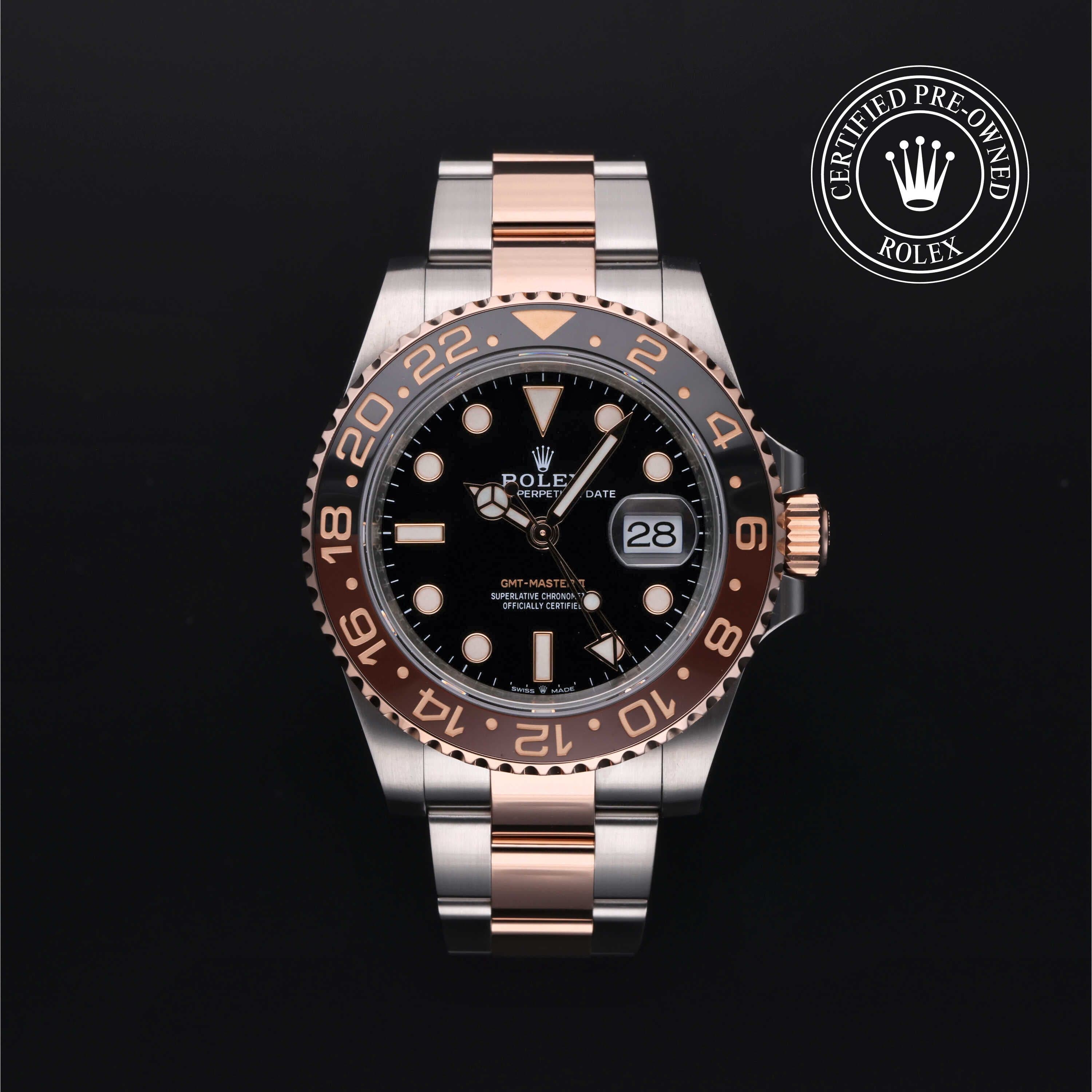 Rolex Certified Pre-Owned GMT Master II in Oyster, 40 mm, Stainless Steel and rose gold 126711CHNR watch available at Long's Jewelers.
