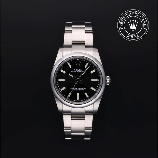Rolex Certified Pre-Owned Oyster Perpetual in Oyster, 34 mm, Stainless Steel 124200 watch available at Long's Jewelers.