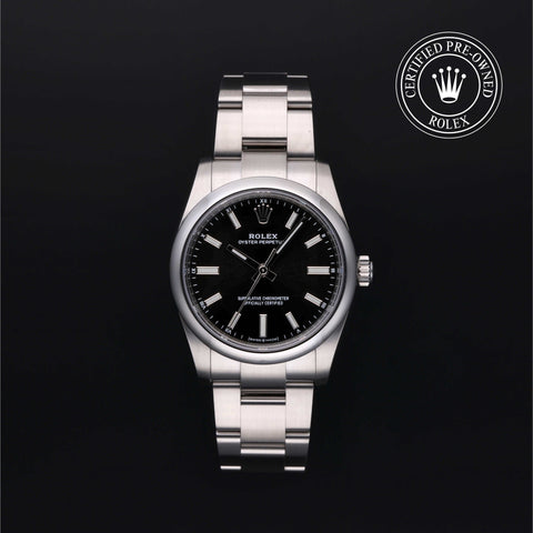 Rolex Certified Pre-Owned Oyster Perpetual in Oyster, 34 mm, Stainless Steel 124200 watch available at Long's Jewelers.
