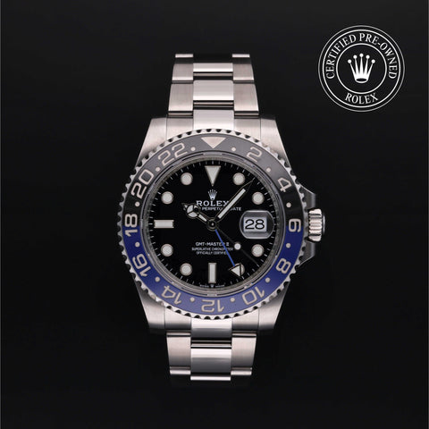 Rolex Certified Pre-Owned GMT Master II in Oyster, 40 mm, Stainless Steel 126710BLNR watch available at Long's Jewelers.