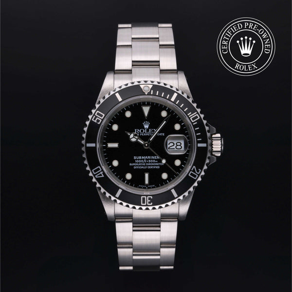 Rolex Certified Pre-Owned Submariner in Oyster, 40 mm, Stainless Steel 16610 watch available at Long's Jewelers.
