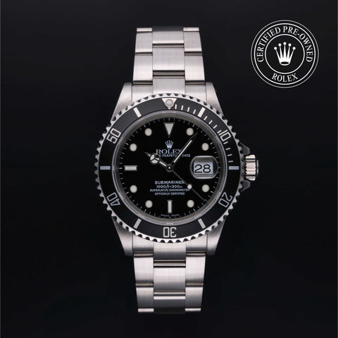Rolex Certified Pre-Owned Submariner in Oyster, 40 mm, Stainless Steel 16610 watch available at Long's Jewelers.