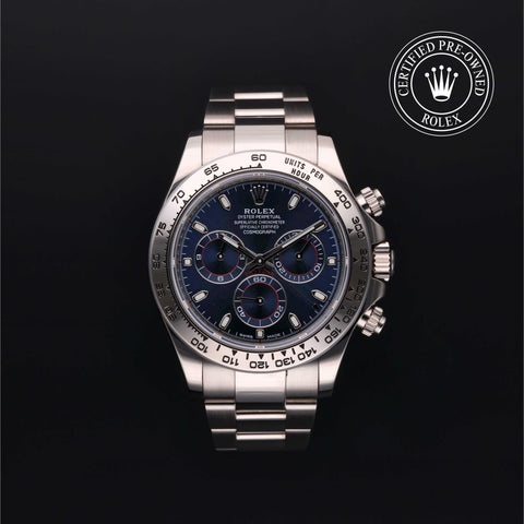 Rolex Certified Pre-Owned Cosmograph Daytona in Oyster, 40 mm, 18k white gold 116509 watch available at Long's Jewelers.