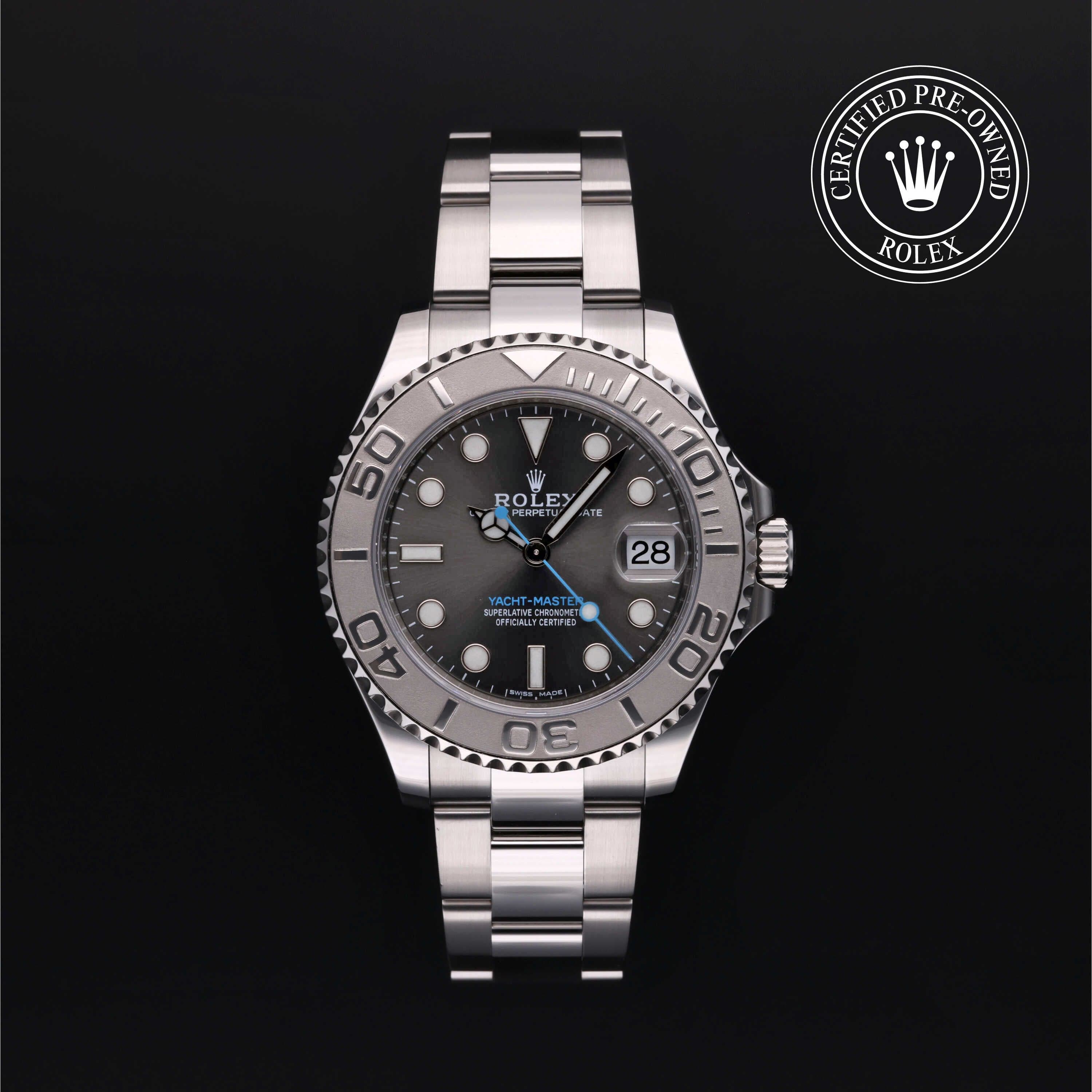 Rolex Certified Pre-Owned Yacht-Master in Oyster, 37 mm, Stainless Steel and platinum 268622 watch available at Long's Jewelers.