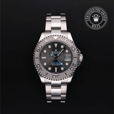 Rolex Certified Pre-Owned Yacht-Master in Oyster, 37 mm, Stainless Steel and platinum 268622 watch available at Long's Jewelers.