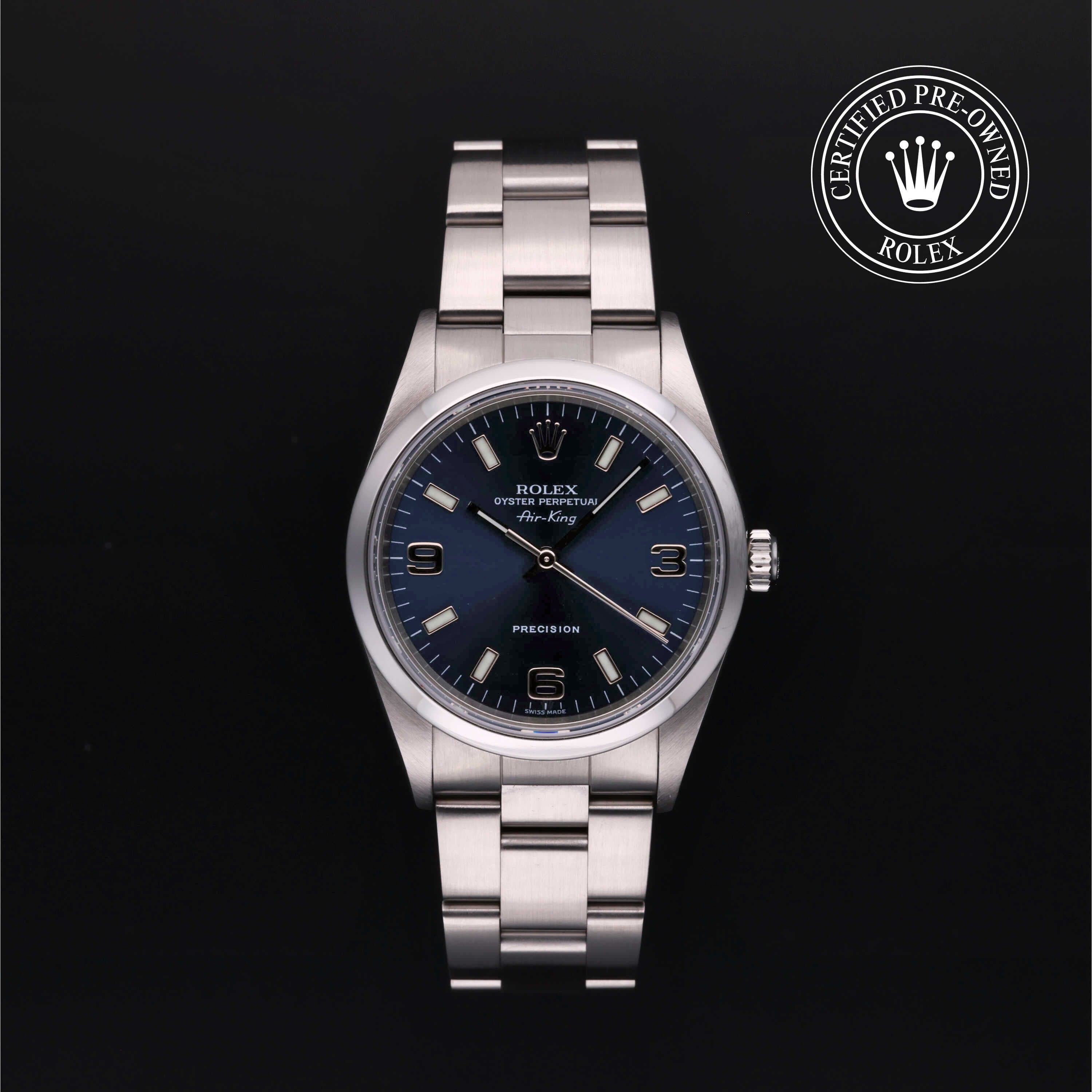 Rolex Certified Pre-Owned Air-King in Oyster, 34 mm, Stainless Steel 14000 watch available at Long's Jewelers.