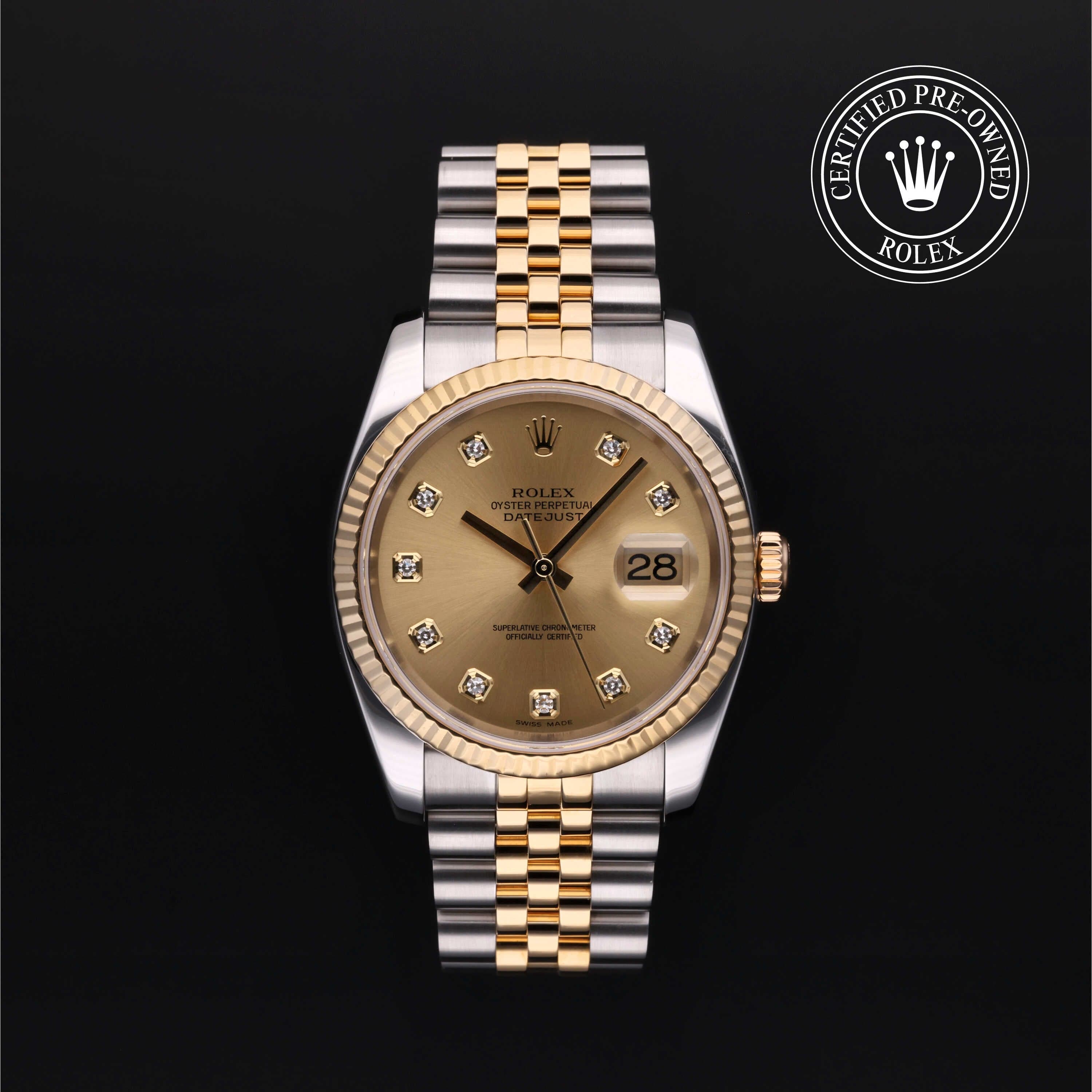 Rolex Certified Pre-Owned Datejust in Jubilee, 36 mm, Stainless Steel and yellow gold 116233 watch available at Long's Jewelers.