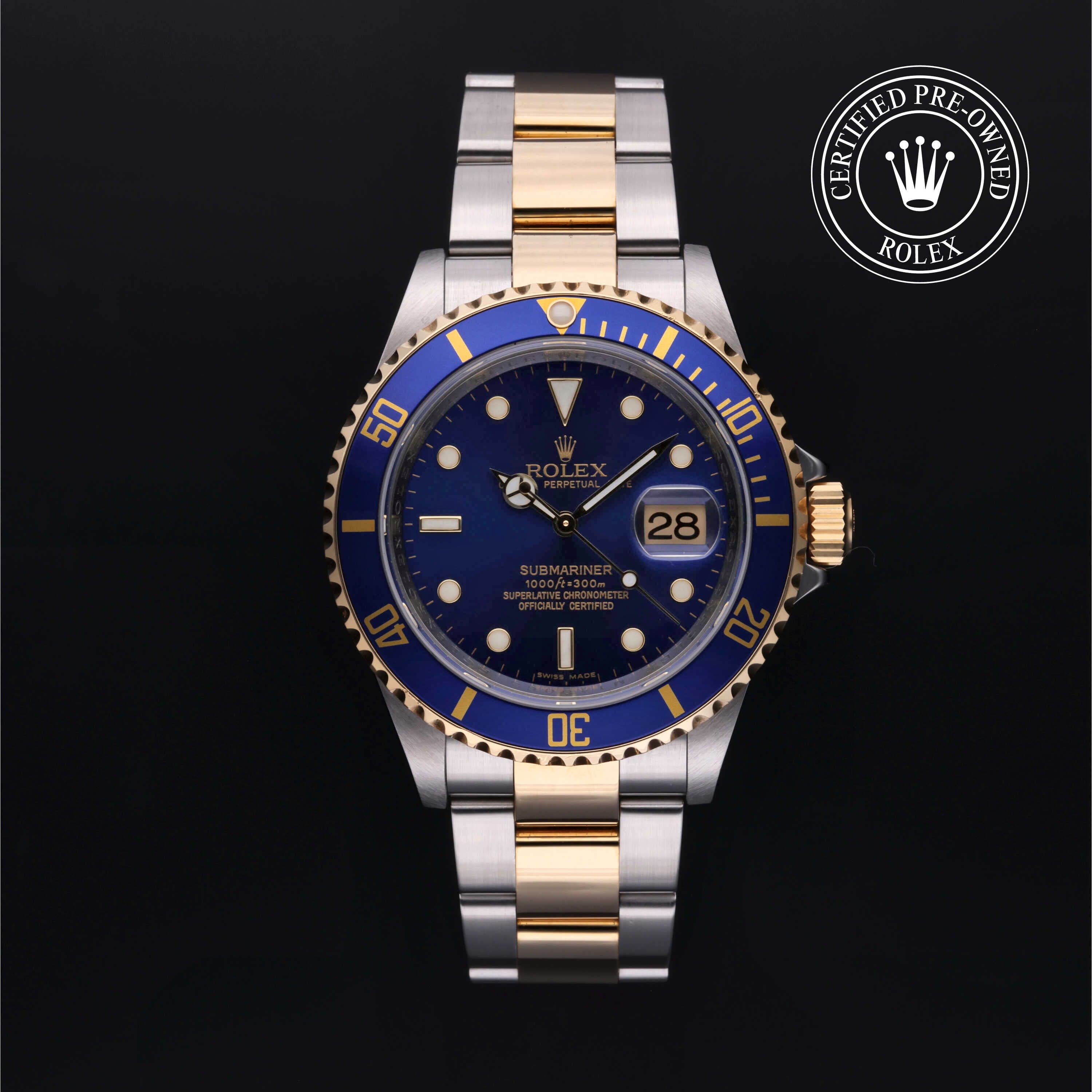 Rolex Certified Pre-Owned Submariner Date in Oyster, 40 mm, Stainless Steel and yellow gold 16613 watch available at Long's Jewelers.