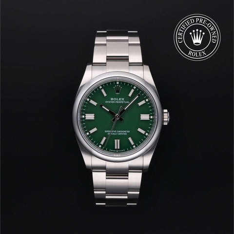 Rolex Certified Pre-Owned Oyster Perpetual in Oyster, 36 mm, Stainless Steel 126000 watch available at Long's Jewelers.