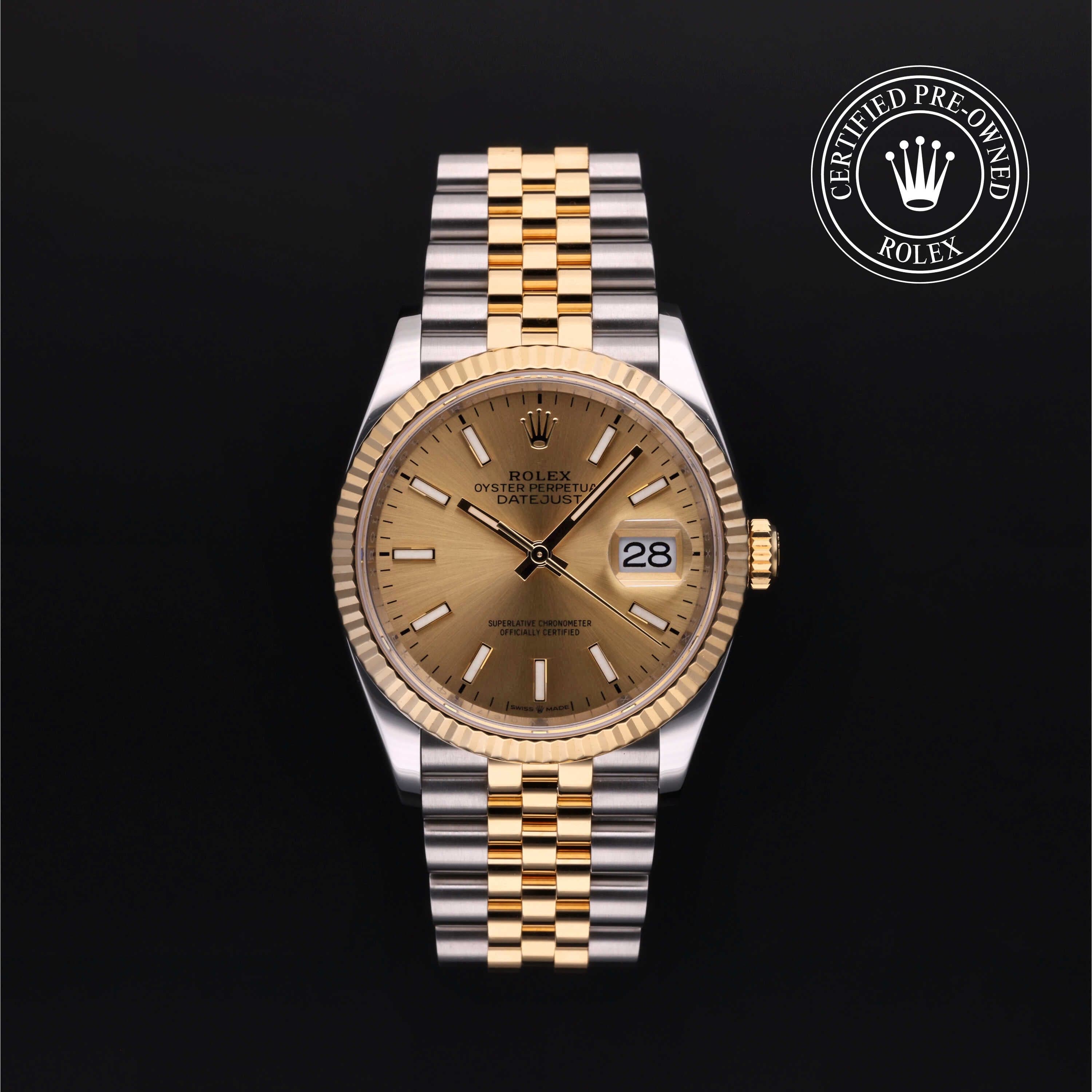 Rolex Certified Pre-Owned Datejust in Jubilee, 36 mm, Stainless Steel and 18k yellow gold 126233 watch available at Long's Jewelers.