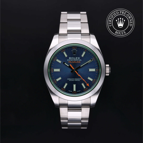 Rolex Certified Pre-Owned Oyster Perpetual in Oyster, 40 mm, Stainless Steel 116400GV watch available at Long's Jewelers.