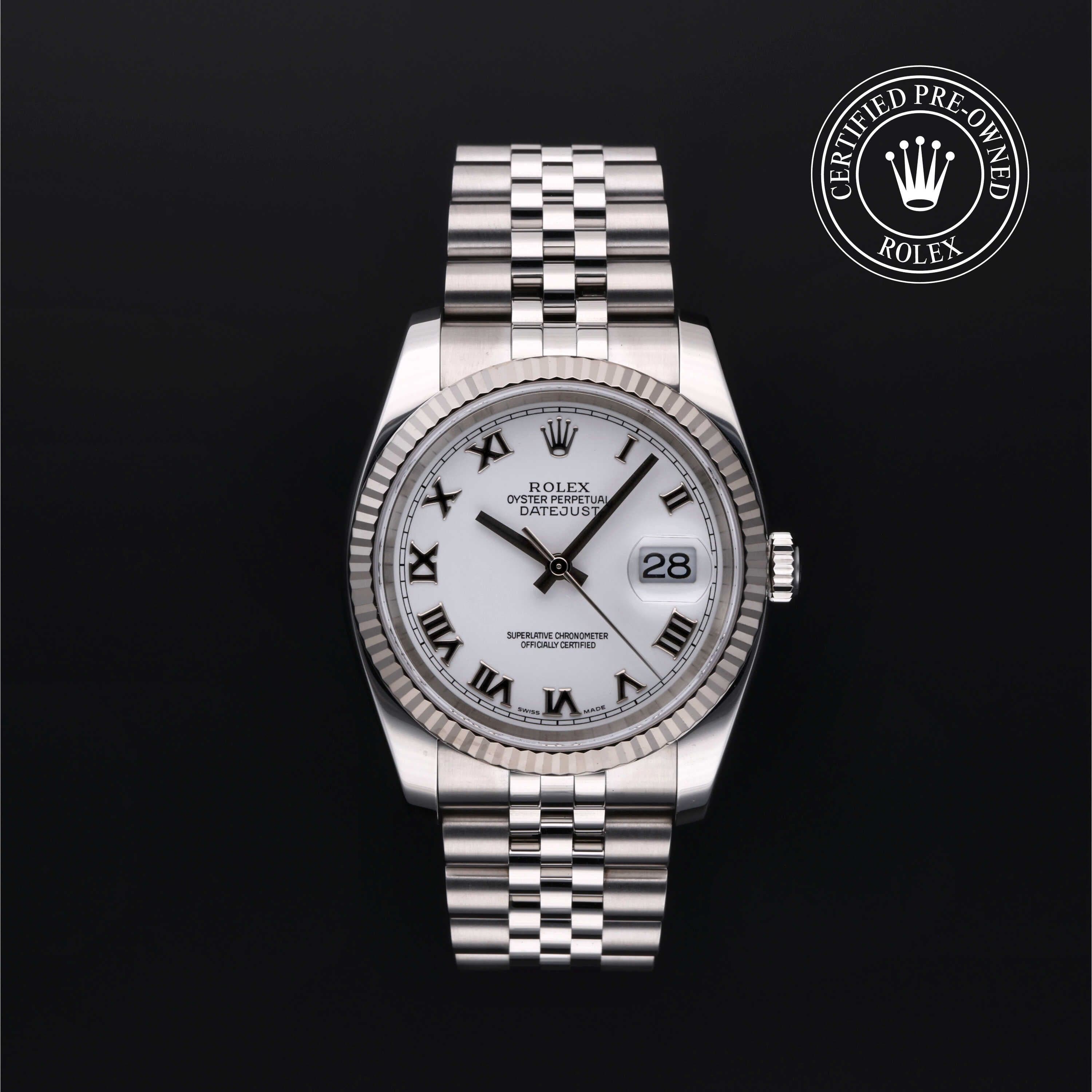 Rolex Certified Pre-Owned Datejust in Jubilee, 36 mm, Stainless Steel and white gold 116234 watch available at Long's Jewelers.