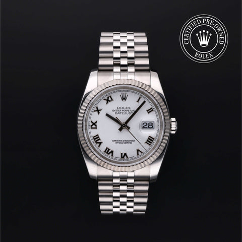 Rolex Certified Pre-Owned Datejust in Jubilee, 36 mm, Stainless Steel and white gold 116234 watch available at Long's Jewelers.