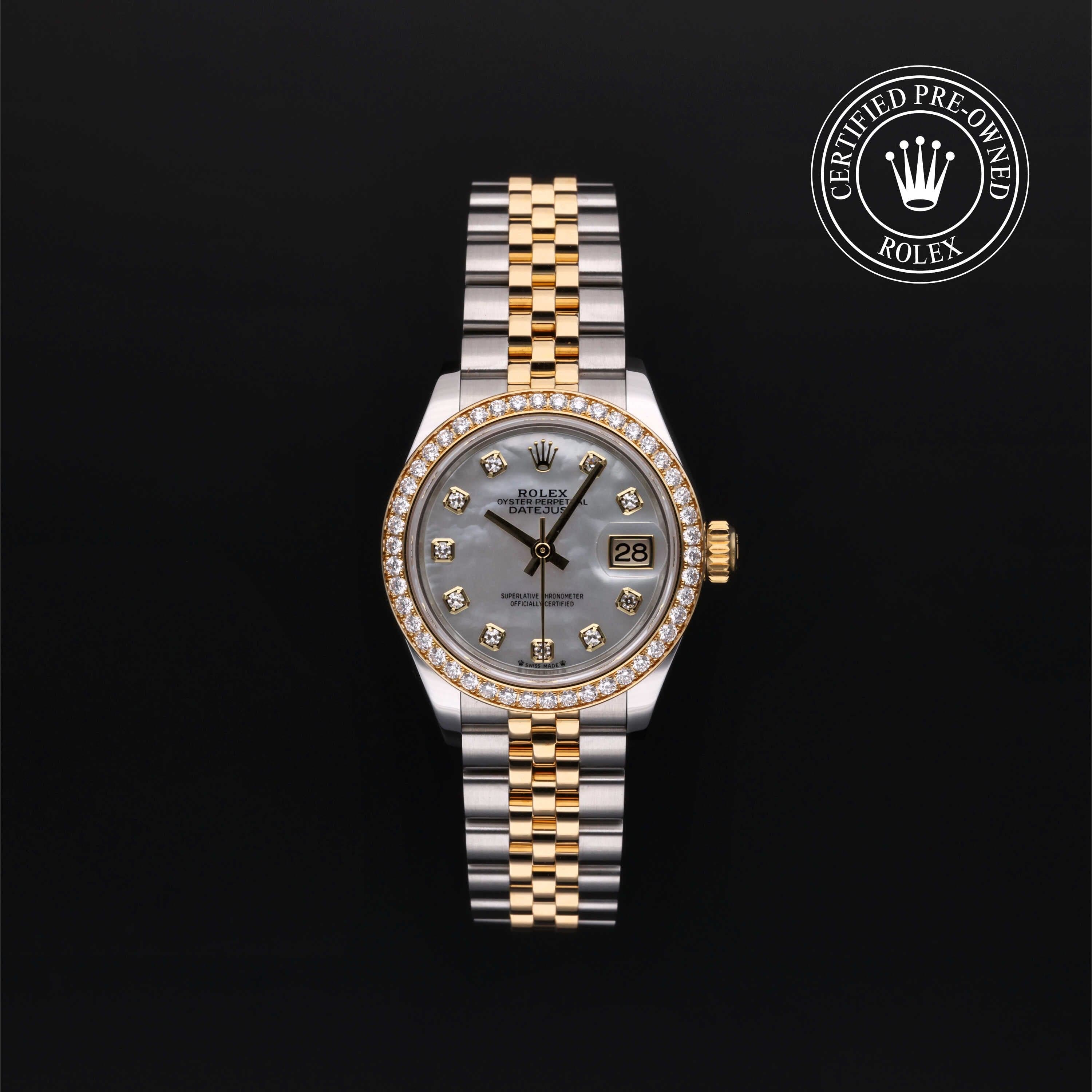 Rolex Certified Pre-Owned Lady-Datejust in 28 mm, Stainless Steel and yellow gold 279383RBR watch available at Long's Jewelers.
