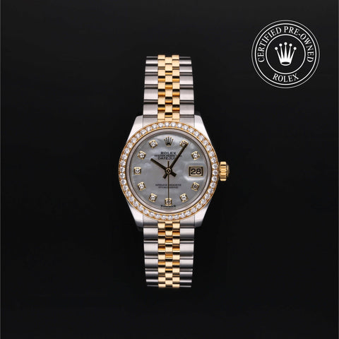 Rolex Certified Pre-Owned Lady-Datejust in 28 mm, Stainless Steel and yellow gold 279383RBR watch available at Long's Jewelers.