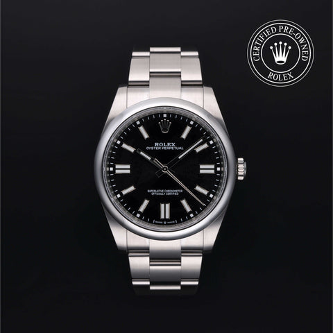 Rolex Certified Pre-Owned Oyster Perpetual in Oyster, 41 mm, Stainless Steel 124300 watch available at Long's Jewelers.