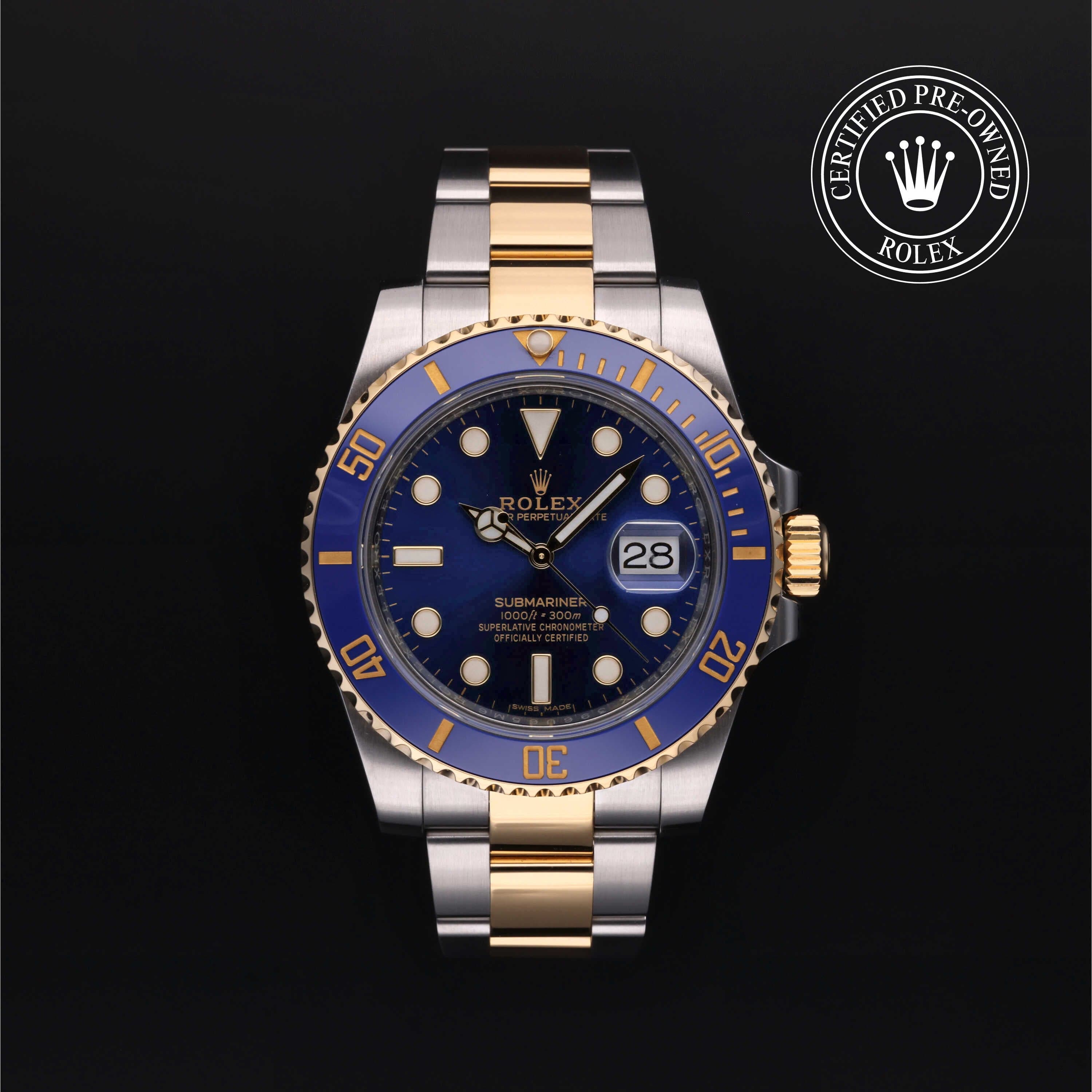Rolex Certified Pre-Owned Submariner Date in Oyster, 40 mm, Stainless Steel and yellow gold 116613LB watch available at Long's Jewelers.