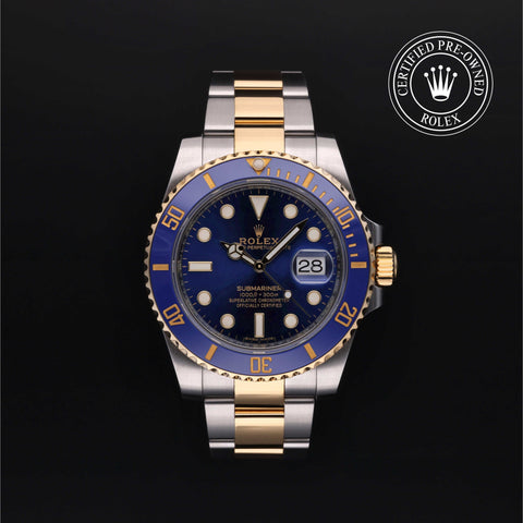 Rolex Certified Pre-Owned Submariner Date in Oyster, 40 mm, Stainless Steel and yellow gold 116613LB watch available at Long's Jewelers.