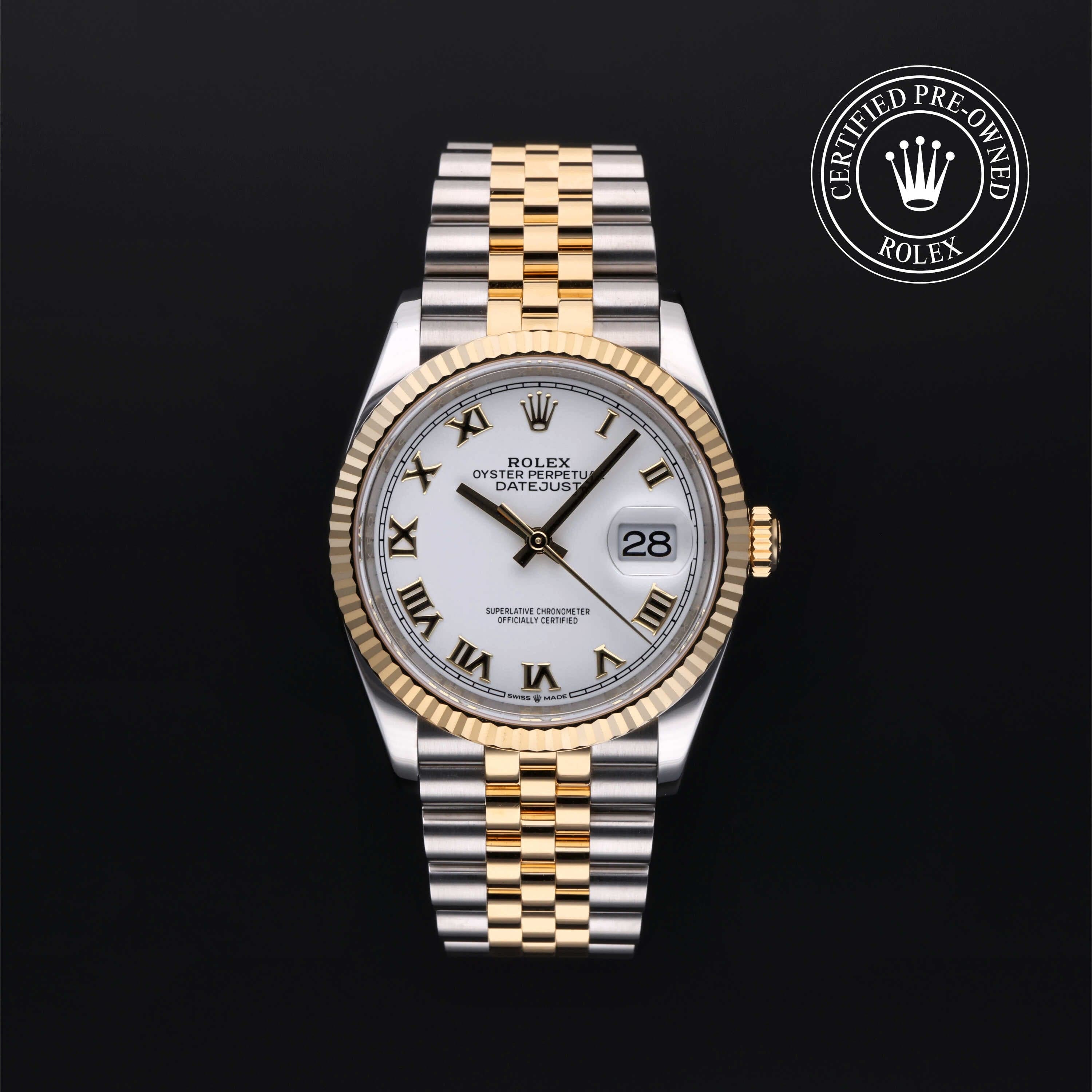 Rolex Certified Pre-Owned Datejust in Jubilee, 36 mm, Stainless Steel and 18k yellow gold 126233 watch available at Long's Jewelers.