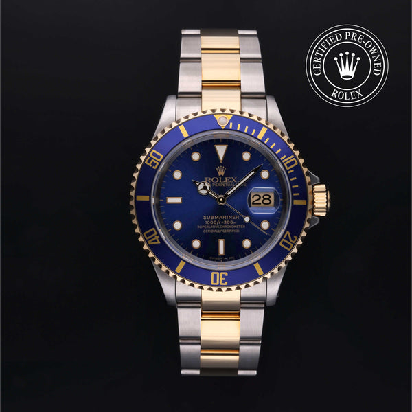 Rolex Certified Pre-Owned Submariner Date in Oyster, 40 mm, Stainless Steel and yellow gold 16613 watch available at Long's Jewelers.