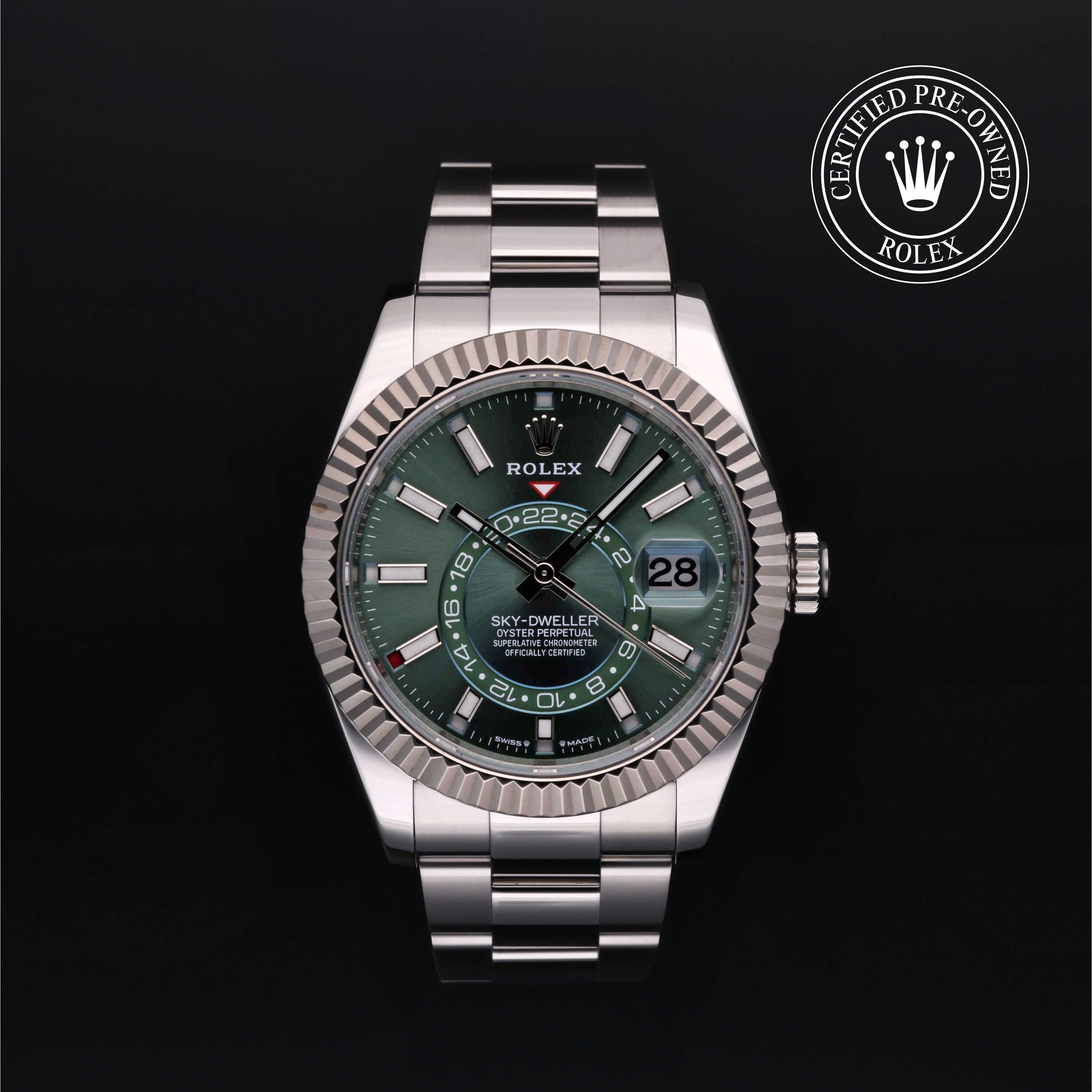 Rolex Certified Pre-Owned Sky-Dweller in Oyster, 42 mm, Stainless Steel and white gold 336934 watch available at Long's Jewelers.