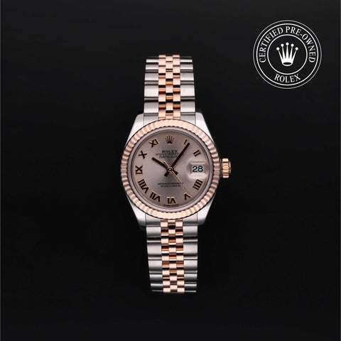 Rolex Certified Pre-Owned Lady-Datejust in 28 mm, Stainless Steel and rose gold 279171 watch available at Long's Jewelers.