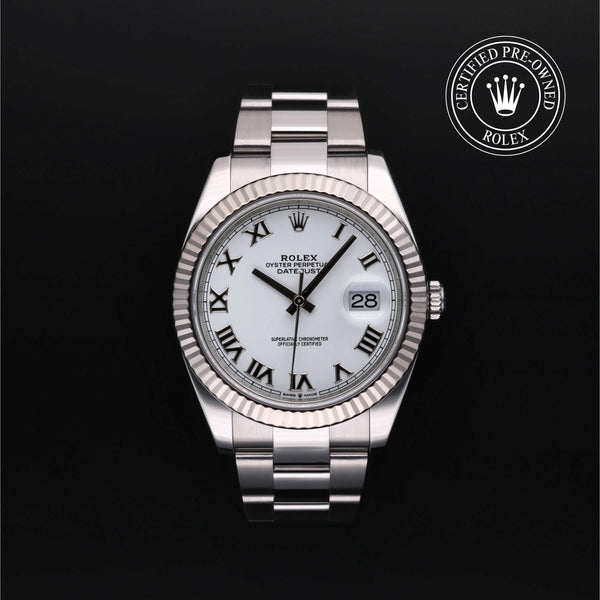 Rolex Certified Pre-Owned Datejust in Oyster, 41 mm, Stainless Steel and 18k white gold 126334 watch available at Long's Jewelers.