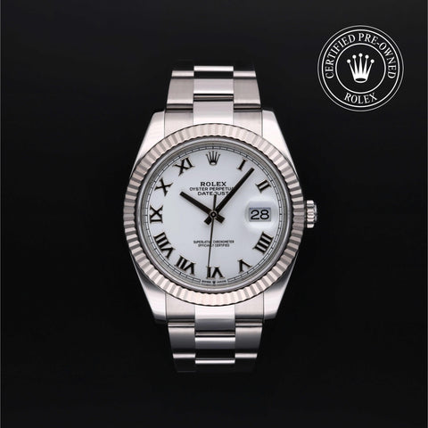 Rolex Certified Pre-Owned Datejust in Oyster, 41 mm, Stainless Steel and 18k white gold 126334 watch available at Long's Jewelers.
