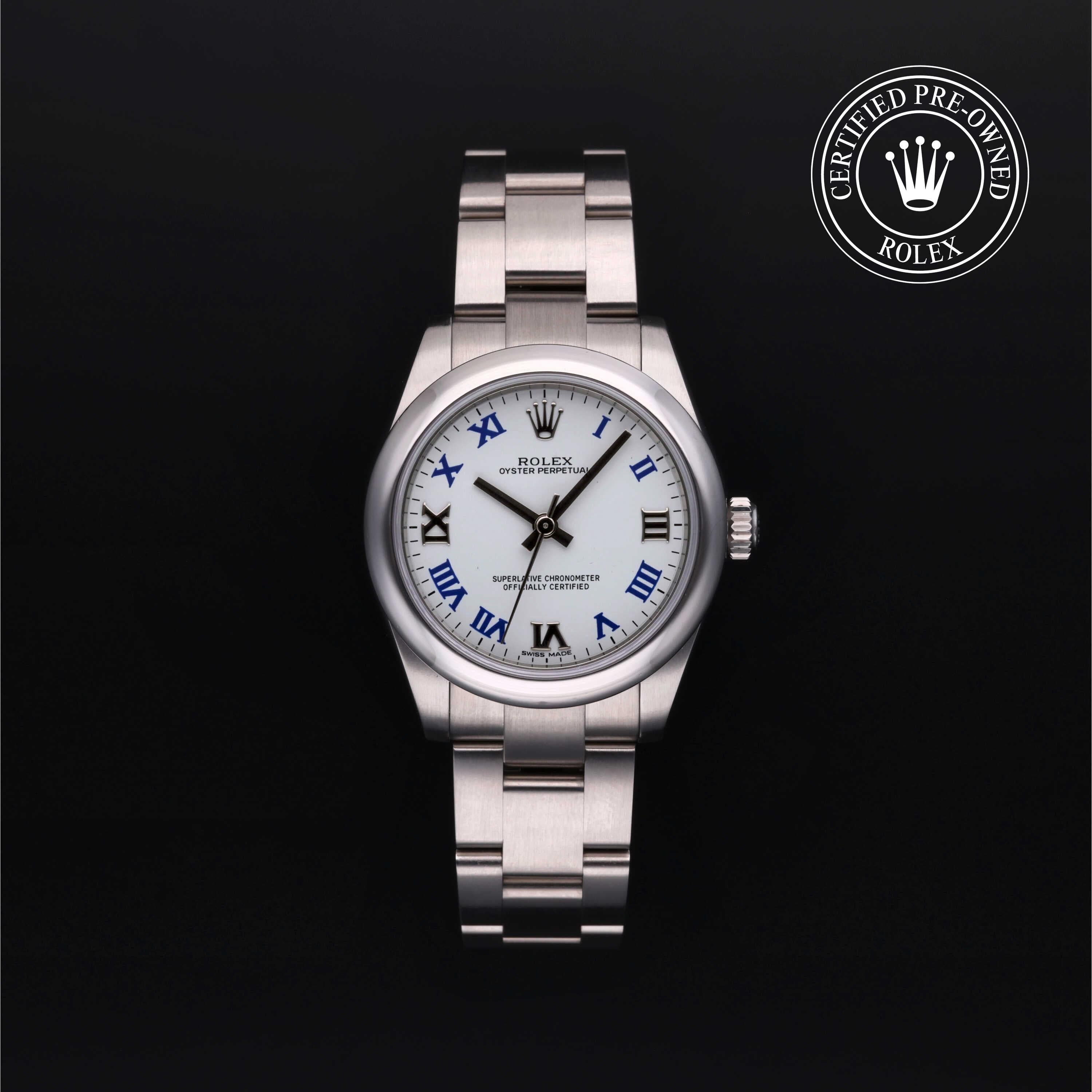 Rolex Certified Pre-Owned Oyster Perpetual in Oyster, 31 mm, Stainless Steel 177200 watch available at Long's Jewelers.