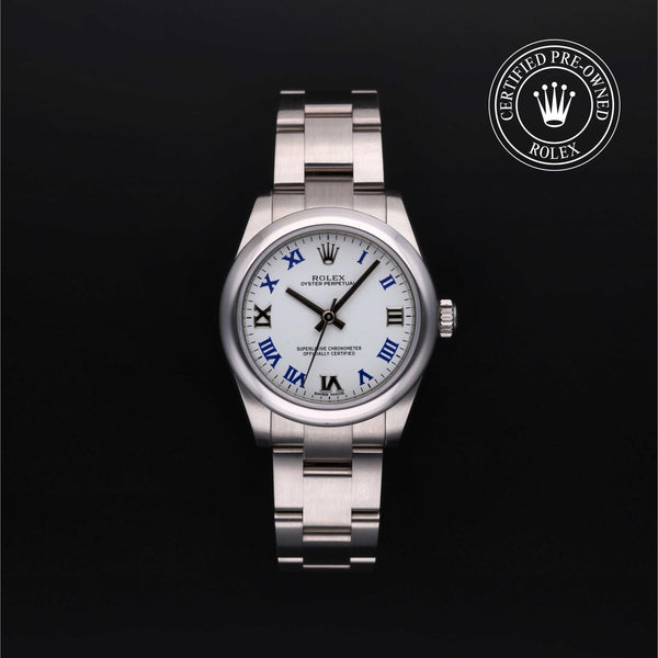 Rolex Certified Pre-Owned Oyster Perpetual in Oyster, 31 mm, Stainless Steel 177200 watch available at Long's Jewelers.