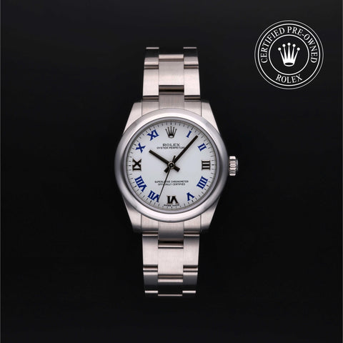 Rolex Certified Pre-Owned Oyster Perpetual in Oyster, 31 mm, Stainless Steel 177200 watch available at Long's Jewelers.